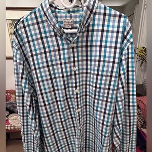 J. Crew Men's Teal and White Plaid Shirt XL